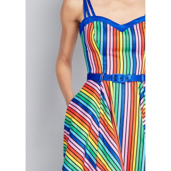 Collectif X Modcloth Rainbow Bright Stripes Nova Dress XXS - Picture 4 of 6